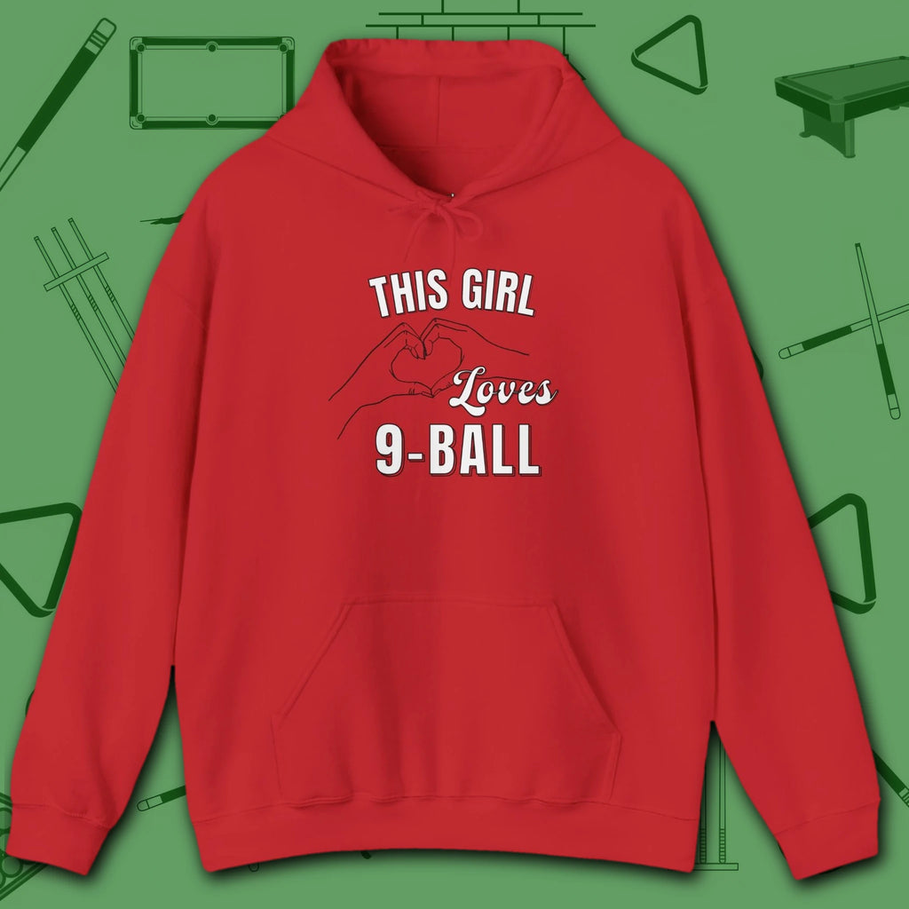 This Girl Loves Hoodie, in Red color, billiards shirt, front view