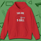 This Girl Loves Hoodie, in Red color, billiards shirt, front view