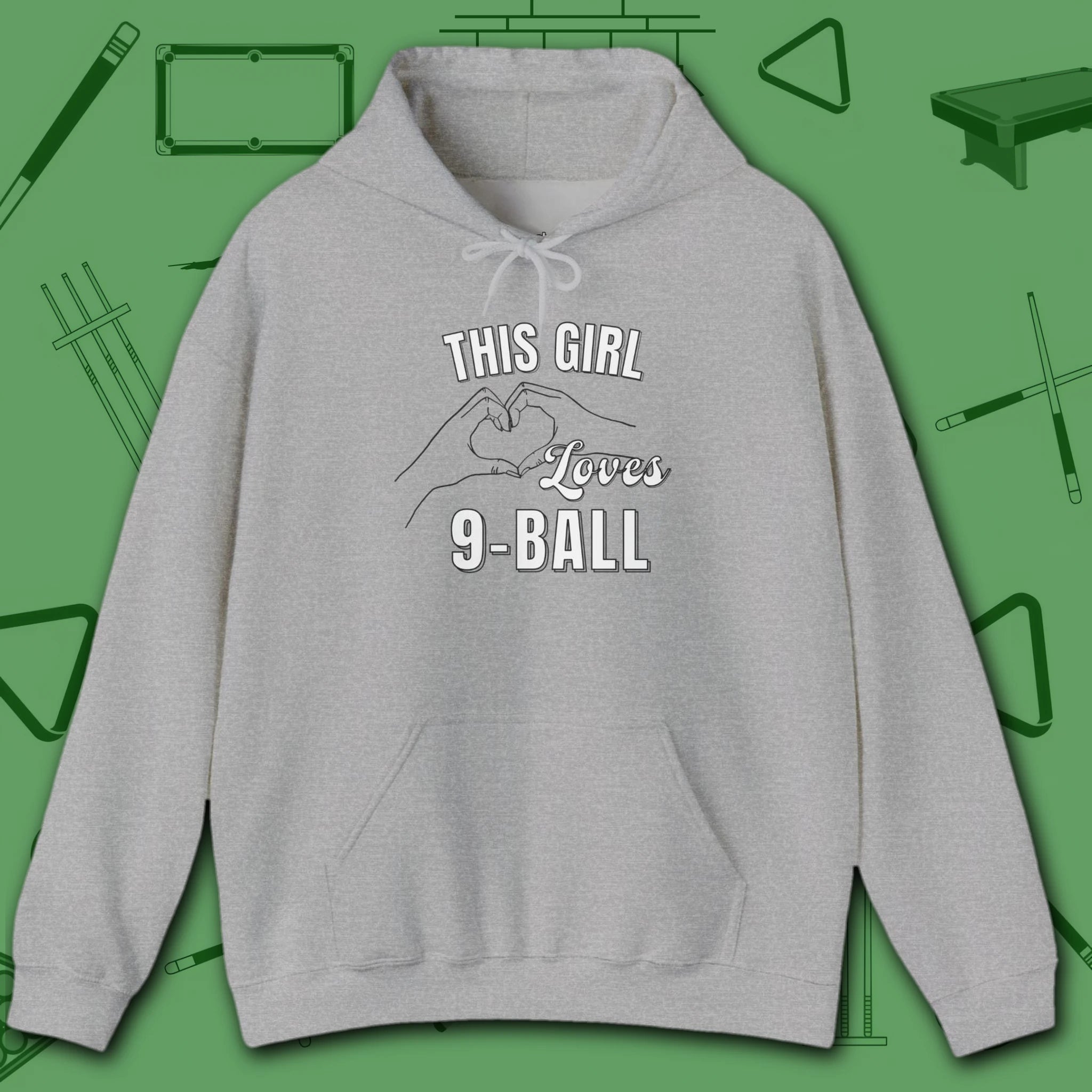 This Girl Loves Hoodie, in Sport Grey color, billiards shirt, front view
