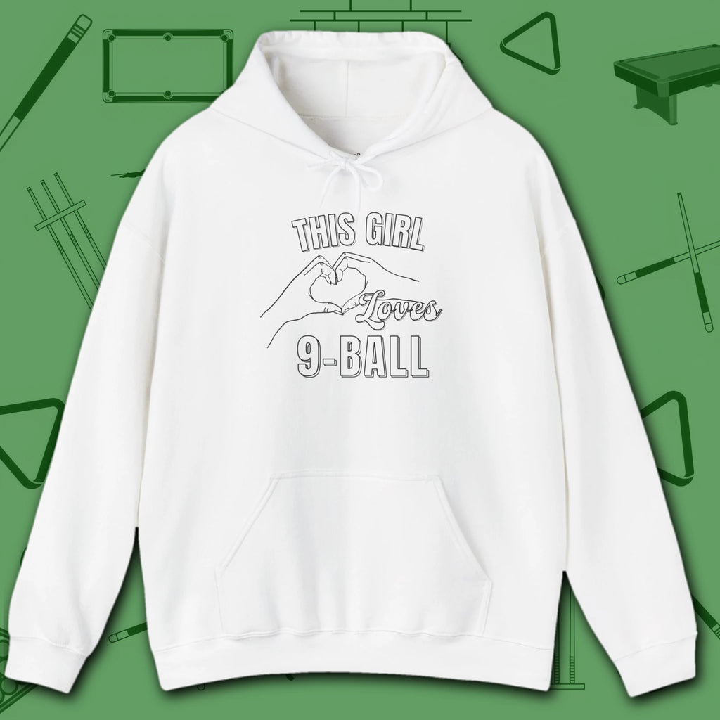 This Girl Loves Hoodie, in White color, billiards shirt, front view