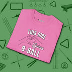 This Girl Loves T-Shirt, in Azalea color, billiards shirt, folded view