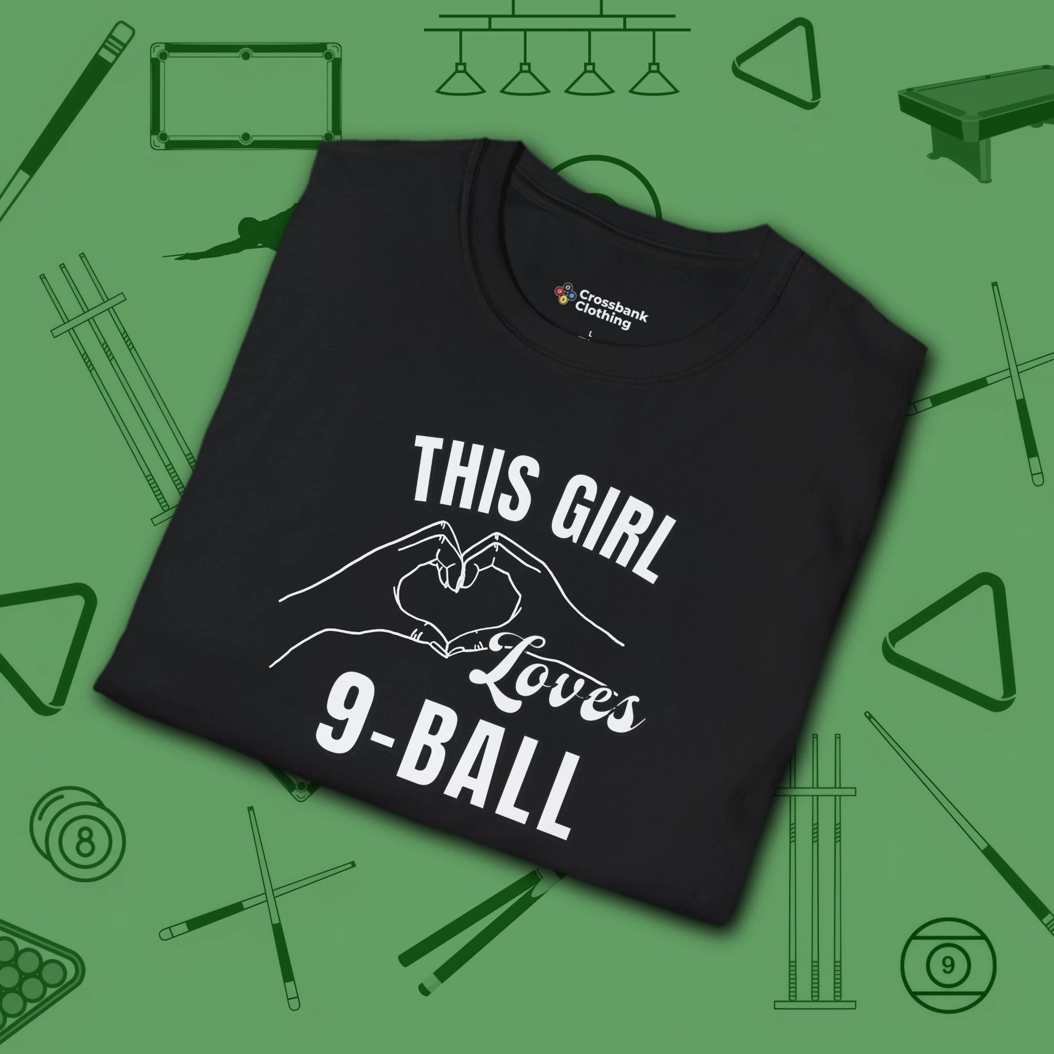 This Girl Loves T-Shirt, in Black color, billiards shirt, folded view