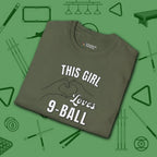 This Girl Loves T-Shirt, in Military Green color, billiards shirt, folded view