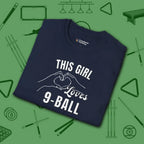 This Girl Loves T-Shirt, in Navy color, billiards shirt, folded view