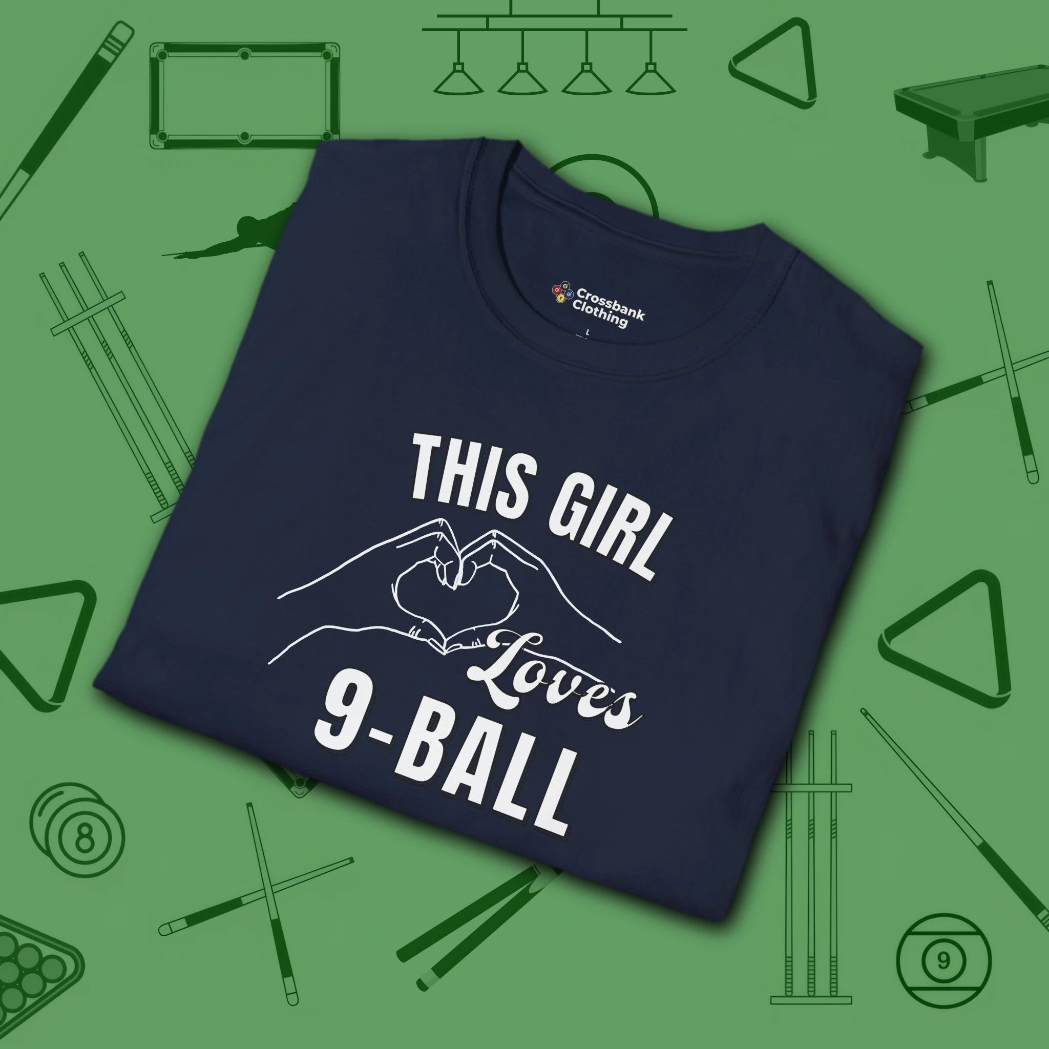 This Girl Loves T-Shirt, in Navy color, billiards shirt, folded view
