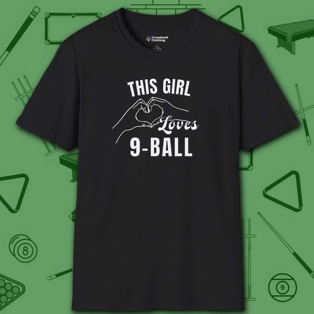 This Girl Loves T-Shirt, in Black color, billiards shirt, front view
