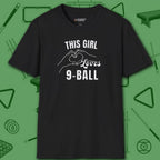 This Girl Loves T-Shirt, in Black color, billiards shirt, front view