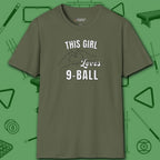 This Girl Loves T-Shirt, in Military Green color, billiards shirt, front view