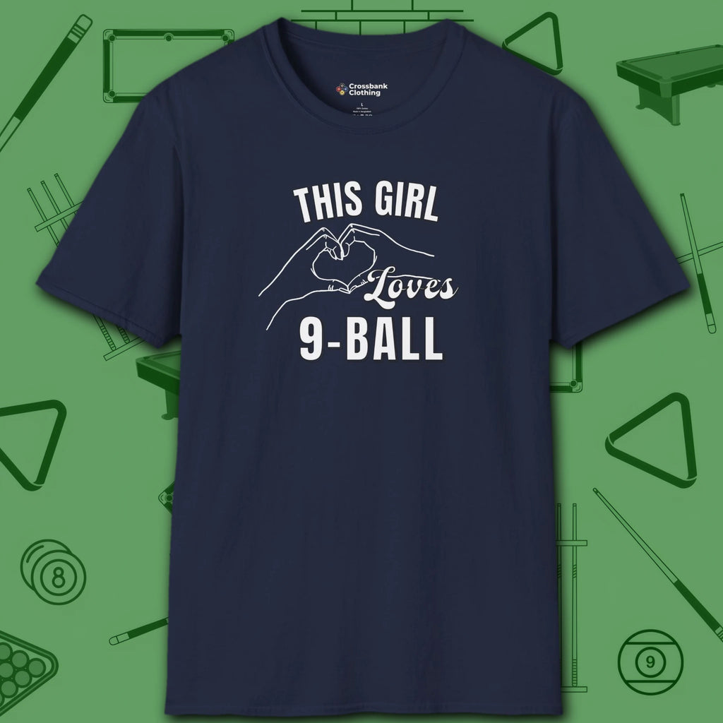 This Girl Loves T-Shirt, in Navy color, billiards shirt, front view