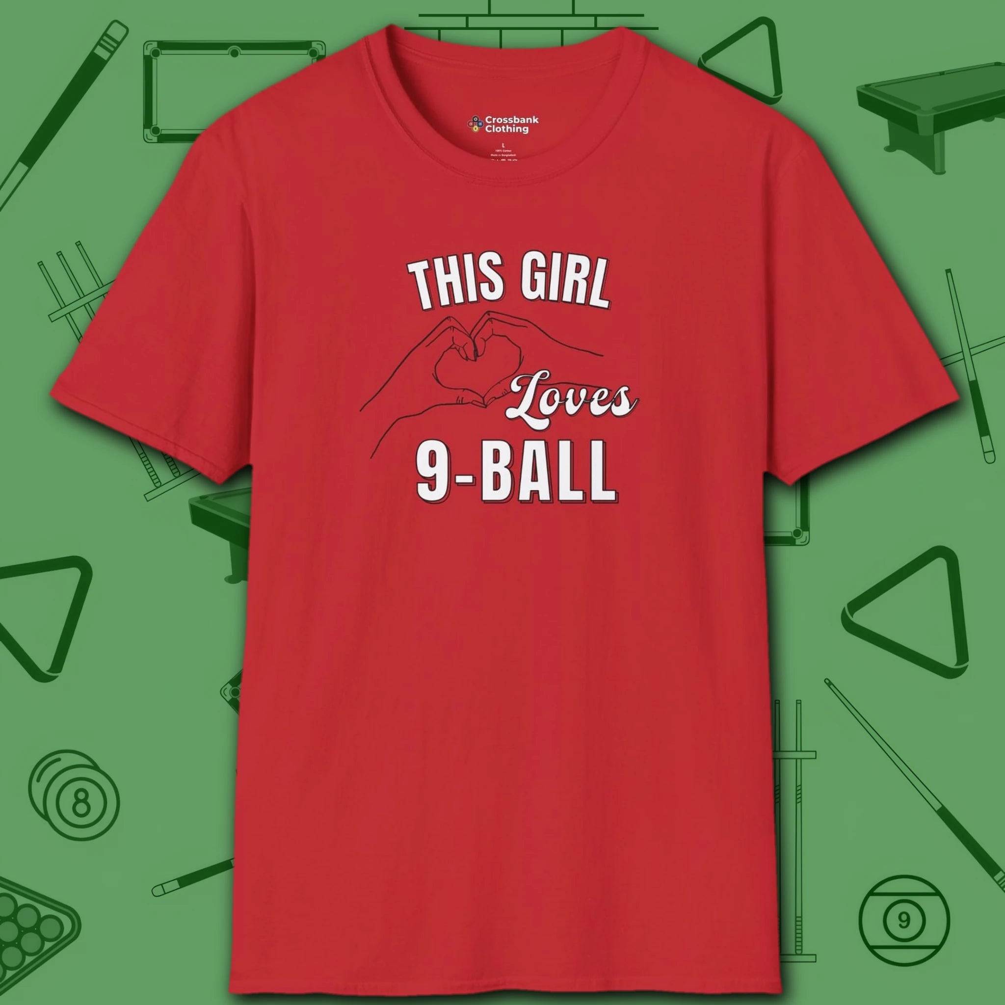 This Girl Loves T-Shirt, in Red color, billiards shirt, front view