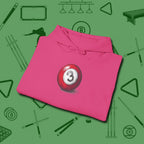Three Ball Sketch Hoodie, folded view, in Heliconia your secret weapon off the table