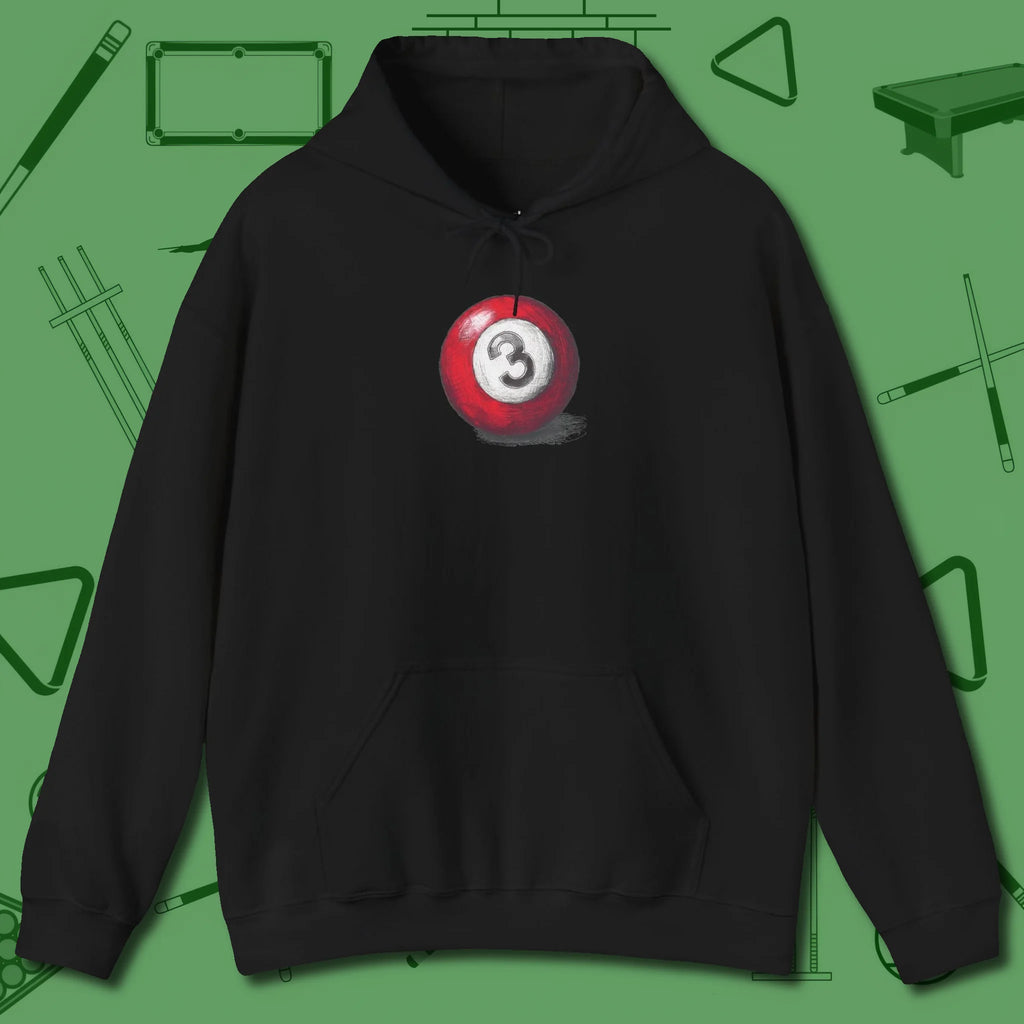 Three Ball Sketch Hoodie, front view, in Black from chalk to clutch, look the part