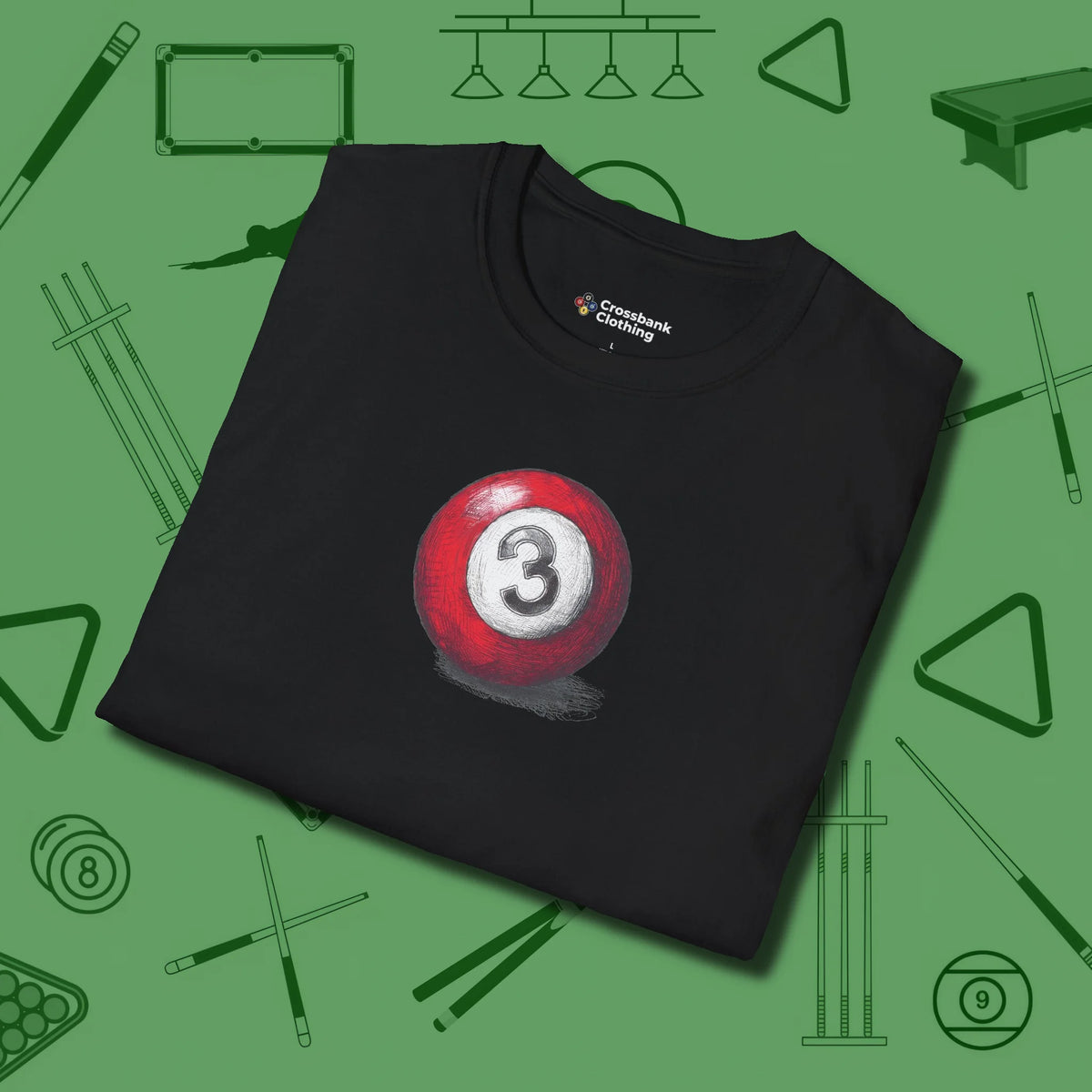Three Ball Sketch T-Shirt, folded view, in Black make every shot — and outfit — count