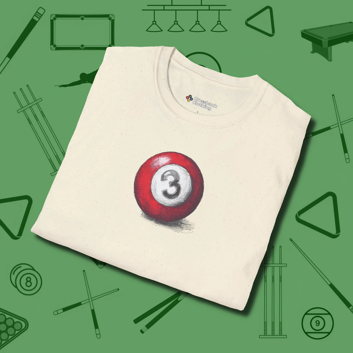 Three Ball Sketch T-Shirt, folded view, in Natural it’s not a hobby — it’s a lifestyle