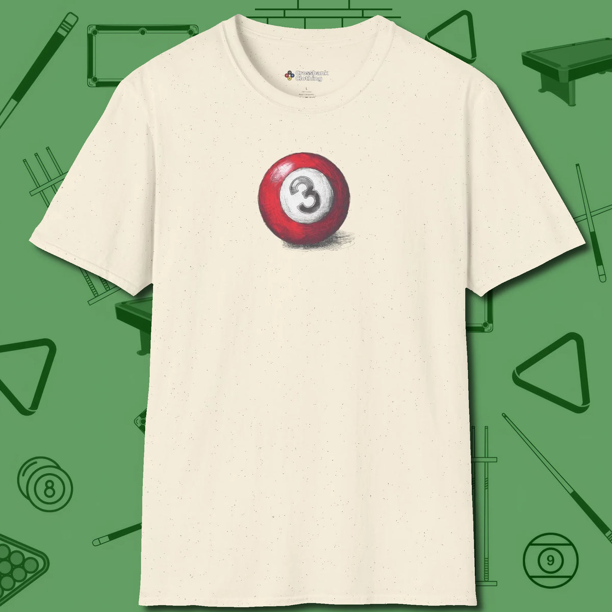 Three Ball Sketch T-Shirt, front view, in Natural a clean fit for the dirtiest safeties