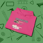 Three Types of Hoodie, folded view, in Heliconia designed for dead stroke and deadpan looks