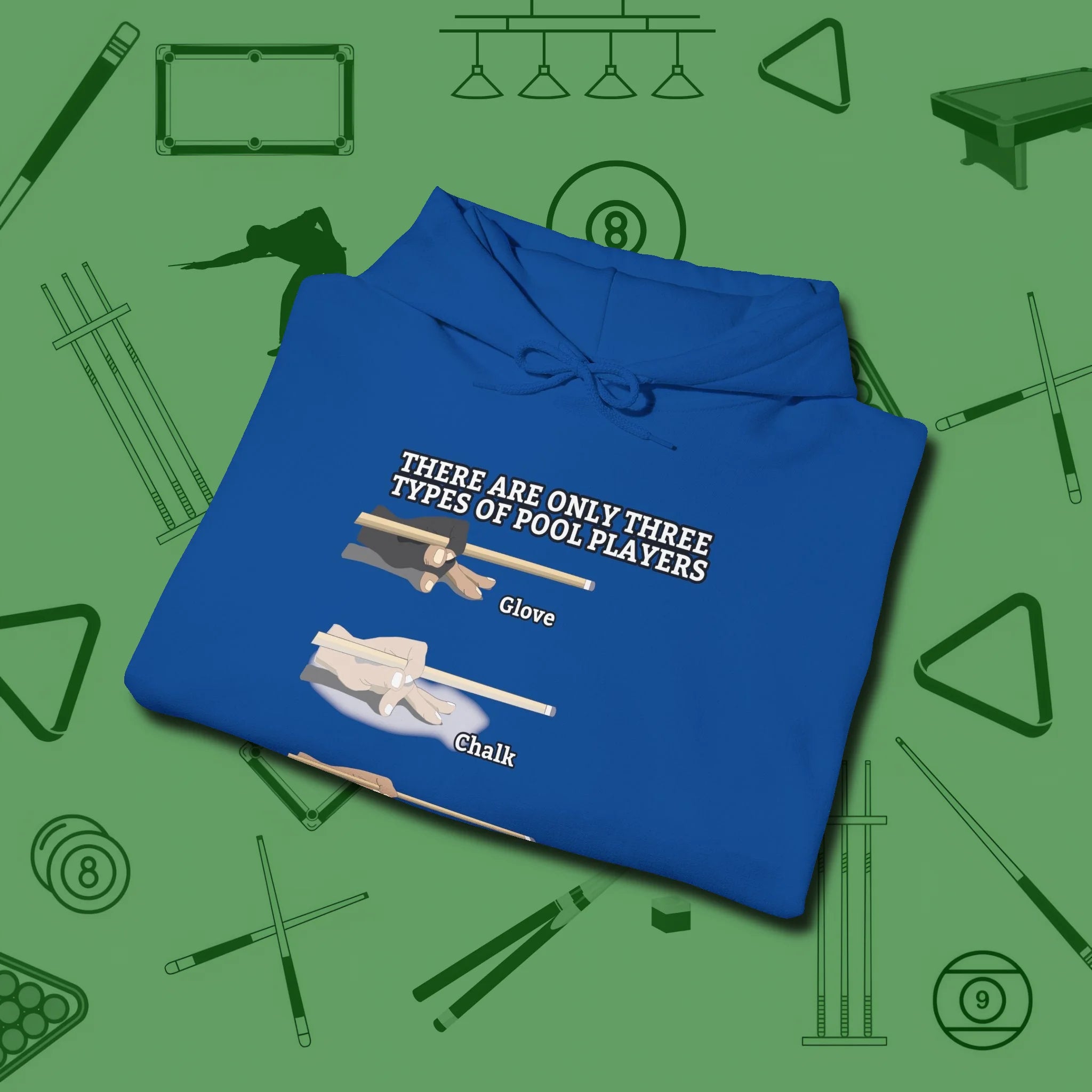 Three Types of Hoodie, folded view, in Royal your go-to shirt for league night victories