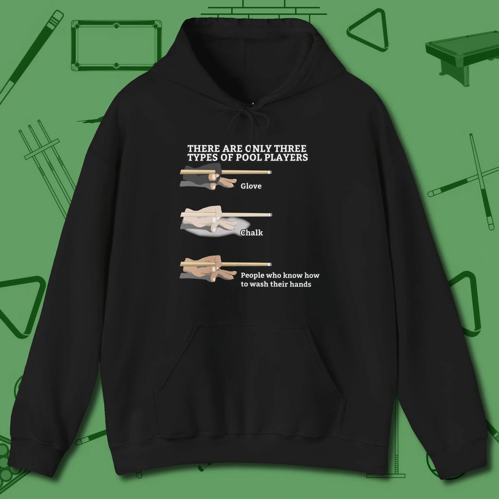 Three Types of Hoodie, front view, in Black strike fear with swagger and precision