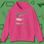 Three Types of Hoodie, front view, in Heliconia smart apparel for strategic players