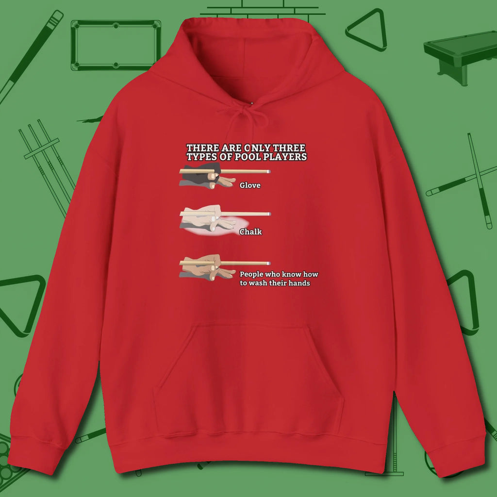 Three Types of Hoodie, front view, in Red confidence stitched in every seam