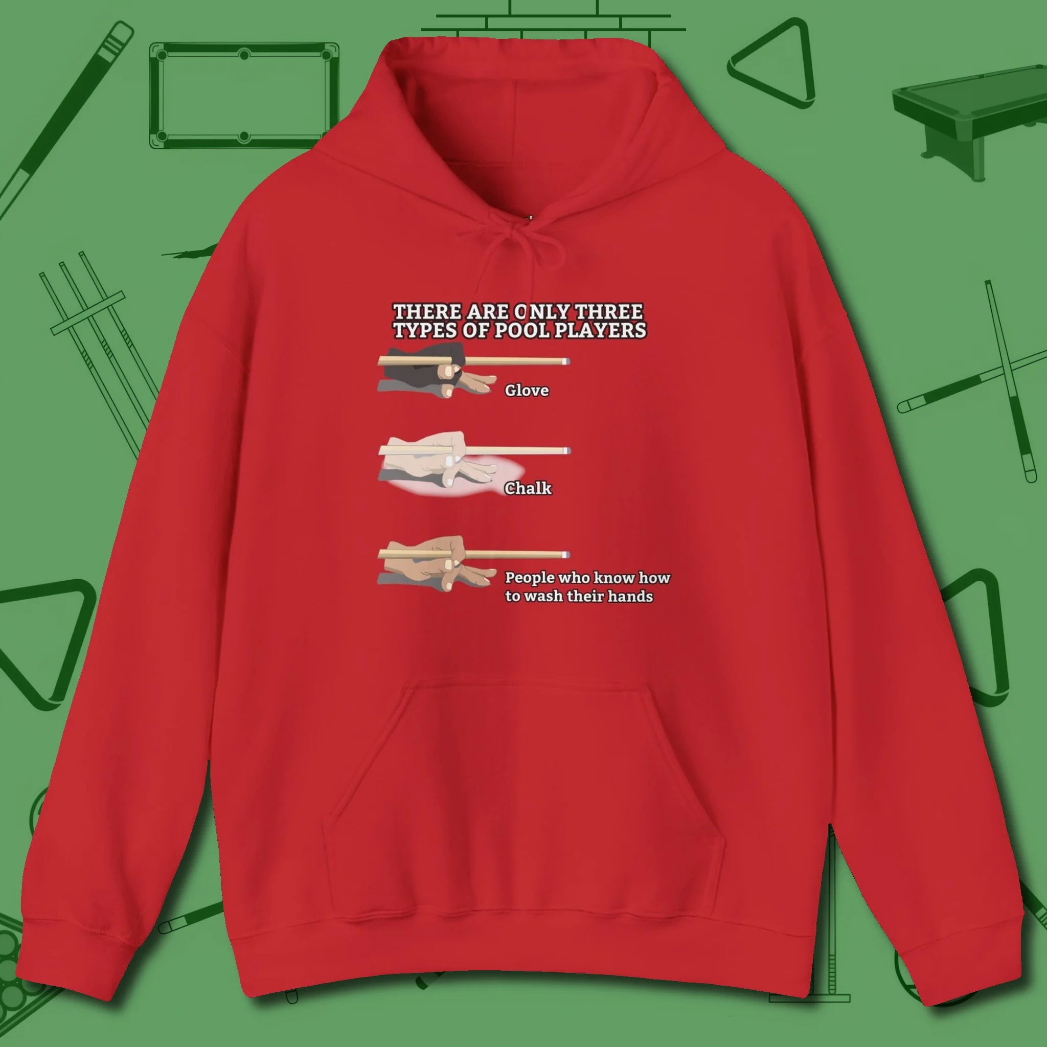 Three Types of Hoodie, front view, in Red confidence stitched in every seam