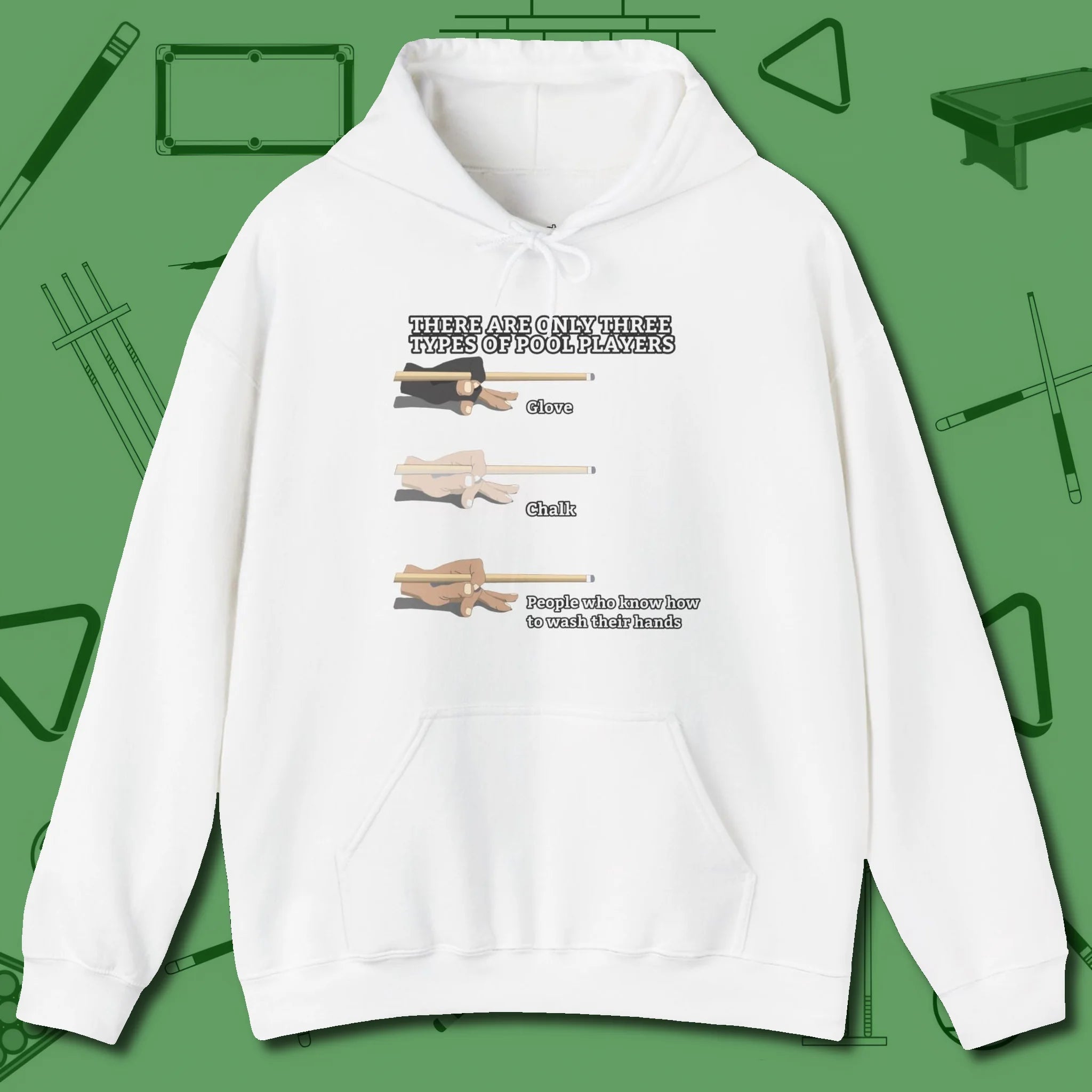 Three Types of Hoodie, front view, in White as serious as your stroke