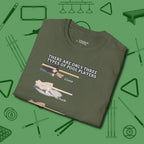 Three Types of T-Shirt, folded view, in Military Green for hustlers who keep it honest