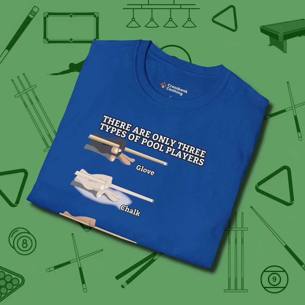 Three Types of T-Shirt, folded view, in Royal confidence stitched in every seam