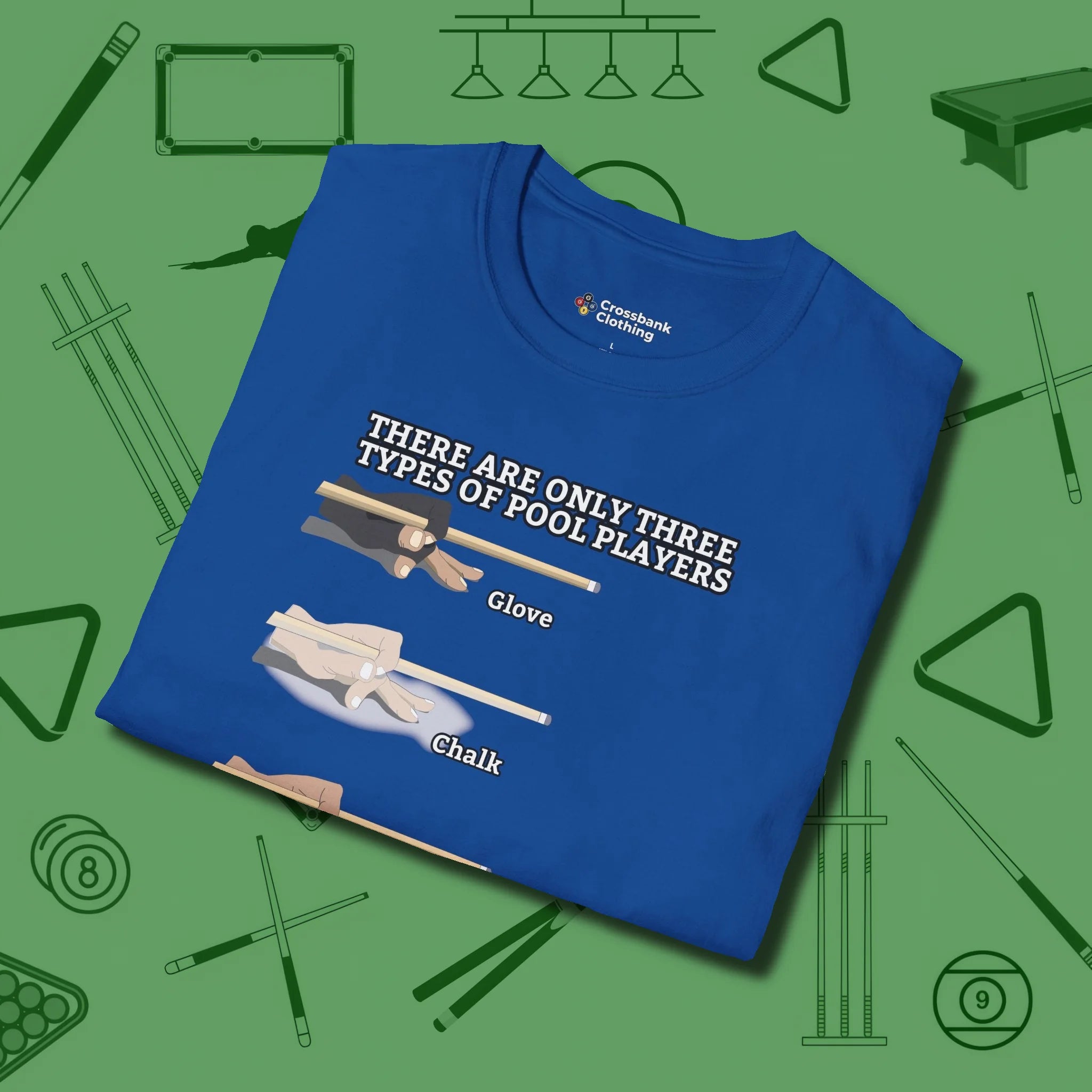 Three Types of T-Shirt, folded view, in Royal confidence stitched in every seam