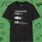 Three Types of T-Shirt, front view, in Black from chalk to clutch, look the part