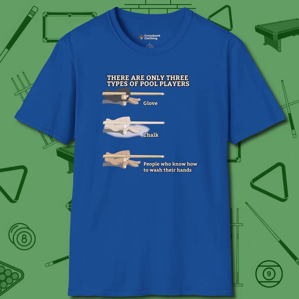 Three Types of T-Shirt, front view, in Royal for players who live the game