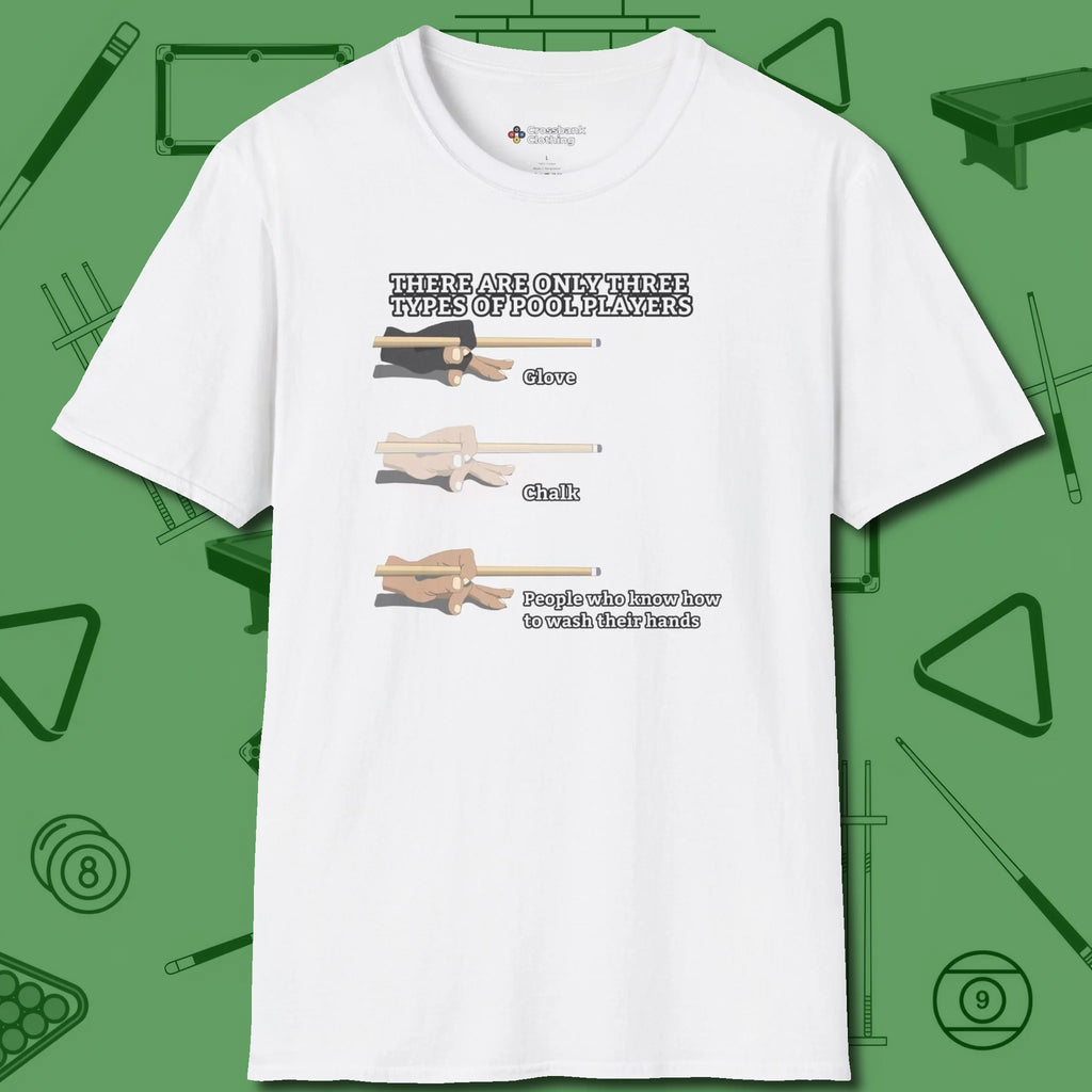 Three Types of T-Shirt, front view, in White fashion with break-and-run energy