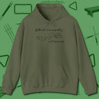 Tranquility With Swearing Hoodie, front view, in Military Green confidence stitched in every seam