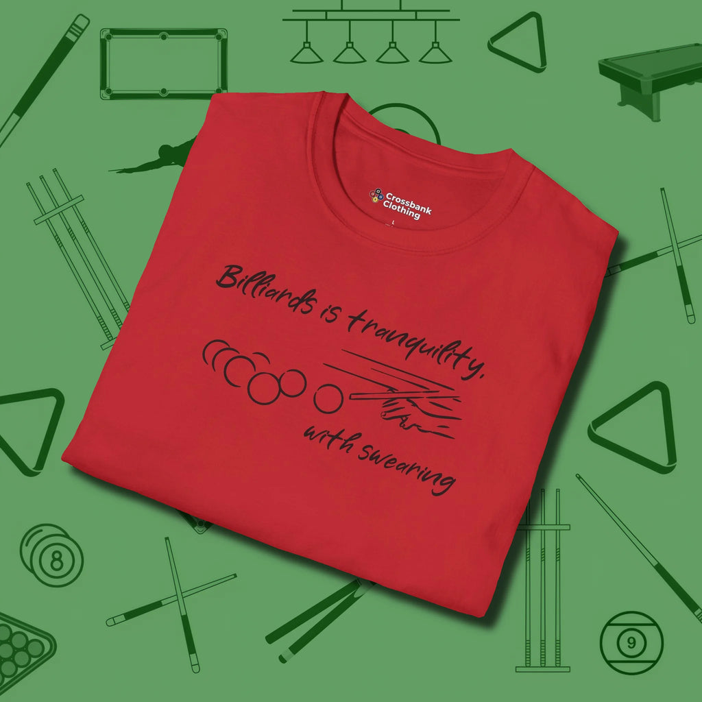 Tranquility With Swearing T-Shirt, folded view, in Red smart apparel for strategic players