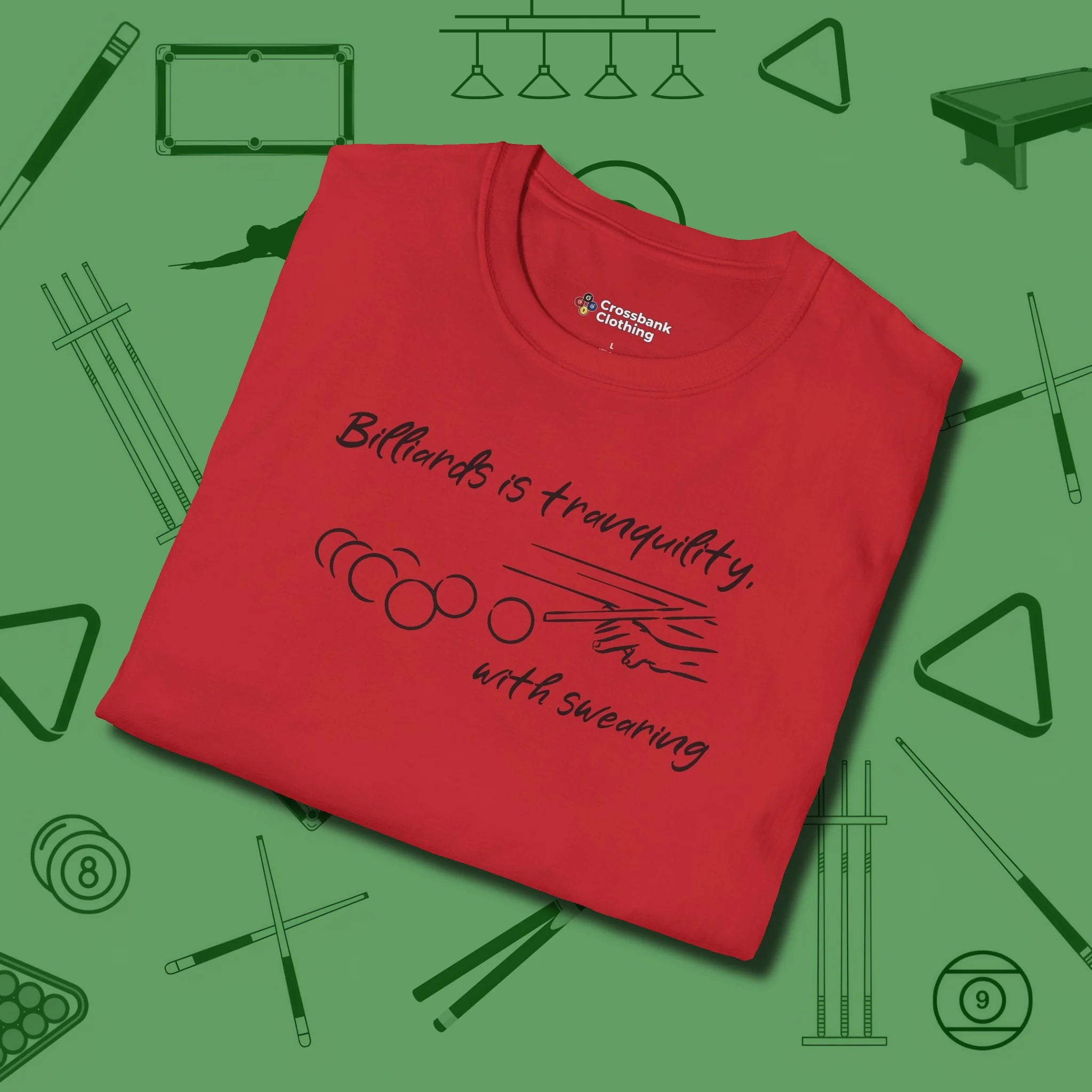 Tranquility With Swearing T-Shirt, folded view, in Red smart apparel for strategic players