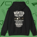 Wanted Pool Shark Hoodie, in Black color, billiards hoodie, back view