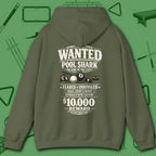 Wanted Pool Shark Hoodie, in Military Green color, billiards hoodie, back view