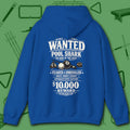 Wanted Pool Shark Hoodie, in Royal color, billiards hoodie, back view
