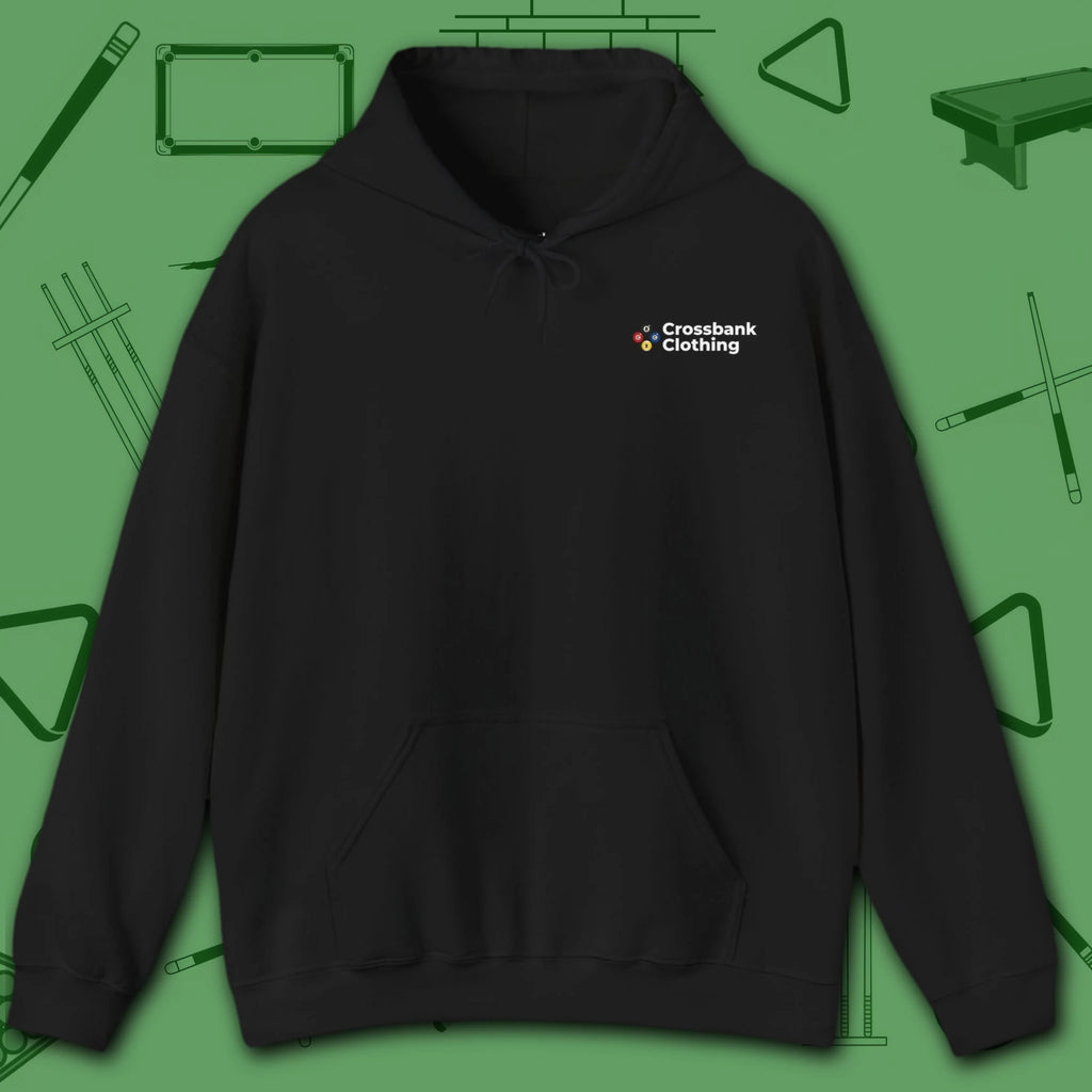 Wanted Pool Shark Hoodie, in Black color, billiards hoodie, front view