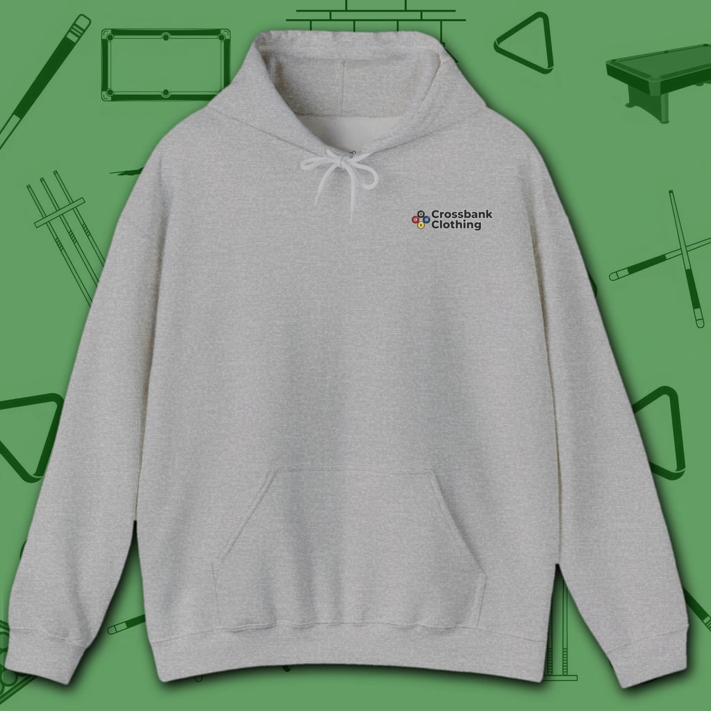 Wanted Pool Shark Hoodie, in Sport Grey color, billiards hoodie, front view