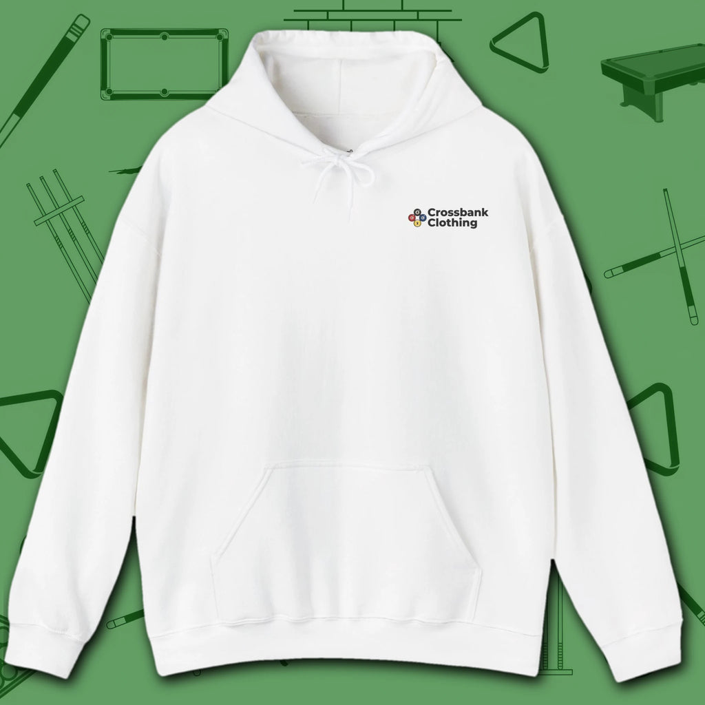 Wanted Pool Shark Hoodie, in White color, billiards hoodie, front view