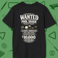 Wanted Pool Shark T-Shirt, in Black color, billiards shirt, back view
