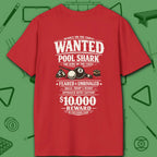 Wanted Pool Shark T-Shirt, in Red color, billiards shirt, back view