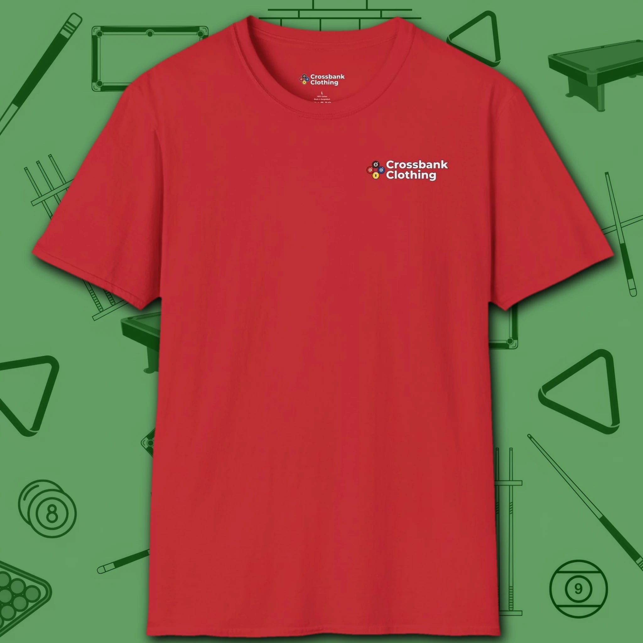 Wanted Pool Shark T-Shirt, in Red color, billiards shirt, front view