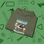 Weekend Forecast Hoodie, folded view, in Military Green your go-to shirt for league night victories
