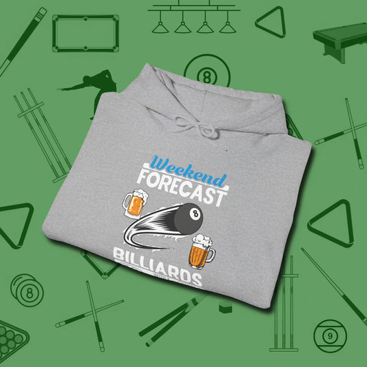 Weekend Forecast Hoodie, folded view, in Sport Grey tough like your favorite break cue