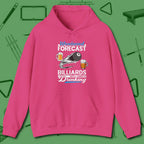 Weekend Forecast Hoodie, front view, in Heliconia put your best game on display