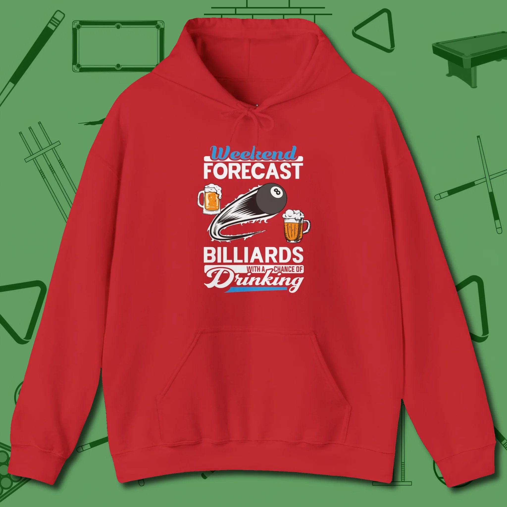 Weekend Forecast Hoodie, front view, in Red built for bold breaks and quiet confidence