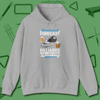 Weekend Forecast Hoodie, front view, in Sport Grey poolroom style with tournament attitude