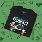 Weekend Forecast T-Shirt, folded view, in Black for shooters who dress like they play: sharp